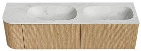 Mondiaz Kurve-dlux 165cm badmeubel ronding links oak met 2 lades en 1 deur en wastafel stor small dubbel/rechts zonder kraangat opalo