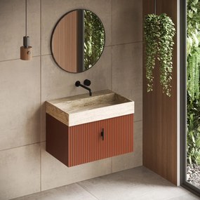 Muebles Zahora badmeubel ribbelfront 80cm terracotta met White Travertin wastafel zonder kraangat