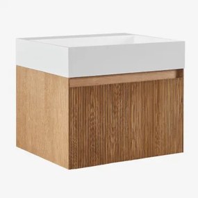 Aldeia Houten Badkamermeubelset Met Geïntegreerde Wastafel Donker Hout & Spiegelloze & Zonder Kraan & ↔︎ 60 Cm - Sklum