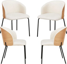 Set 4 Glacia Witte Stoffen Stoelen met Gestoffeerde Houten Rugleuning