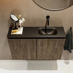 Mondiaz Ture 80cm toiletmeubel dark brown met wastafel urban rechts geen kraangat