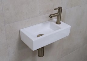 Mueller Mini Rhea fonteinset mat wit met verouderd messing fonteinkraan rechts