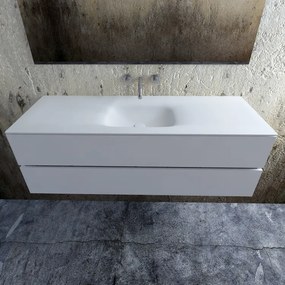 Zaro Valencia Solid Surface badmeubel 150cm mat wit zonder kraangat spoelbak midden