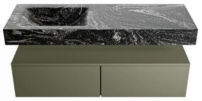 Mondiaz Alan DLux badmeubel 130cm army 2 lades met wastafel lava links 1 kraangat