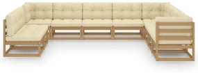 vidaXL 10-delige Loungeset met kussens massief grenenhout honingbruin