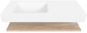 Zaro Alan badmeubel 110cm met planchet washed oak en vrijhangende wastafel cloud links zonder kraangat talc