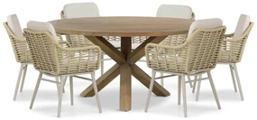 Tuinset Ronde Tuintafel 6 personen 160 cm Aluminium/wicker Taupe Coco Antoni/Sand