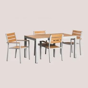 Set Uitschuifbare Rechthoekige Aluminium Tafel (150-197x90 Cm) En 4 Stapelbare Tuinstoelen Met Saura Armleuningen Gardenia Wit - Sklum