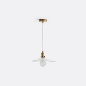Hanglamp in messing en geribbeld glasØ35,5 cm, Iloa