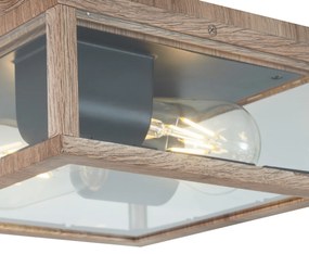 Buitenlamp Industriële plafondlamp hout print IP44 2-lichts - Charlois Industriele / Industrie / Industrial E27 IP44 Buitenverlichting vierkant