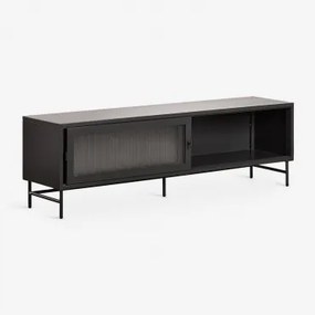 Tv-meubel 180x40 Cm In Staal En Glas Paoline Zwarte Koolstof - Sklum