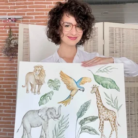 INSPIO Muursticker van textiel - SAFARI dieren uit het wild