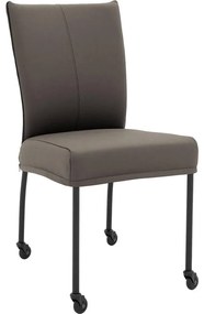 Goossens Eetkamerstoel Funk Zwarte Poten grijs leer leuning en Zwart skater wiel met zwarte kapmet wielen, modern design