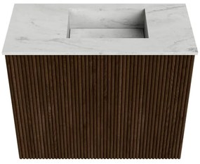 Mondiaz Joya DLux 50cm toiletmeubel walnut met wastafel faye rechts zonder kraangat opalo
