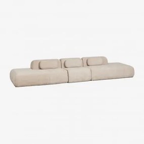 3-delige Modulaire Bank Met Dubbele Chaise Longue In Vacuüm Verpakte Chenille Merida Chenille Dik Tapiocabeige - Sklum