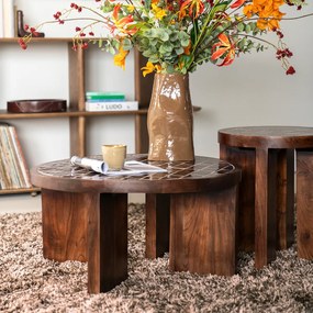 Salontafel Hout Met Tegeltjes - 70 X 70cm.