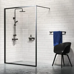 Sealskin Contour inloop douche type A3 88 cm breed, 200 cm hoog, zwart, 6 mm helder veiligheidsglas CCDA30886195100