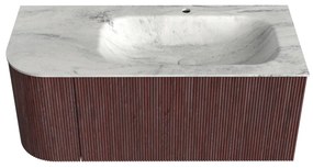 Mondiaz Kurve-dlux 105cm badmeubel ronding links ruby met 1 lade en deur en wastafel big small kraangat rechts opalo