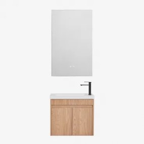 Narek Zwevend Houten Badkamermeubelset Met Geïntegreerde Wastafel Ash Brown & Rectangular Led And Antifog 55x90 Cm Riben & ↔︎ 60 Cm & Ma - Sklum