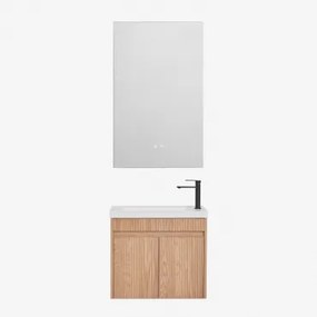 Narek Zwevend Houten Badkamermeubelset Met Geïntegreerde Wastafel Ash Brown & Rectangular Led And Antifog 55x90 Cm Riben & Zwart - Sklum