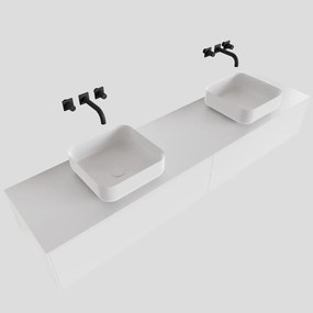 Zaro Lagom volledig naadloos solid surface onderkast met topblad 190cm mat wit met 2 lades Push tot open. Compleet met solid surface opzetkom met 0 kraangat(en)