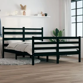 vidaXL Bedframe massief grenenhout zwart 160x200 cm