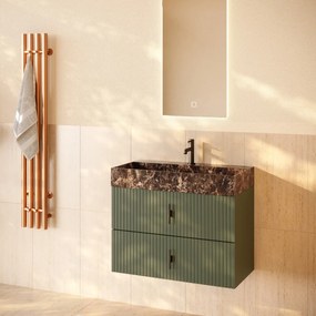 Muebles Murcia badmeubel ribbelfront 80cm legergroen met Dark Emperador wastafel met kraangat