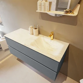 Mondiaz Vica DLux badmeubel 120cm plata 2 lades met wastafel ostra rechts 1 kraangat