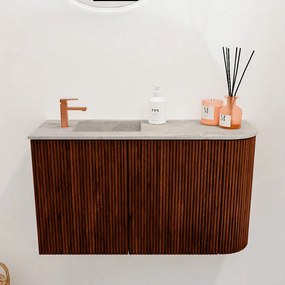 Mondiaz Joya DLux 70cm toiletmeubel ronding rechts ruby met wastafel faye links 1 kraangat glace