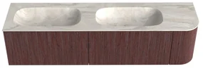 Mondiaz Kurve-dlux 175cm badmeubel ronding rechts ruby met 2 lades en 1 deur en wastafel stor small dubbel/links zonder kraangat ostra