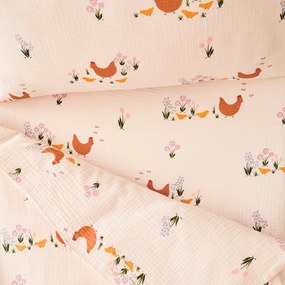 Baby dekbedovertrek, biologisch tetra, kippenprint, POULETTE