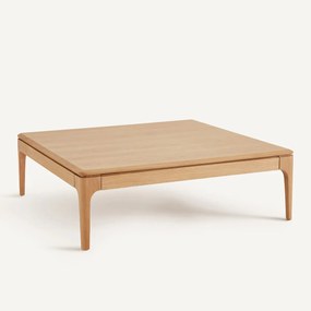 Vierkante salontafel in massief eiken en fineer, 2 lades, SANARA