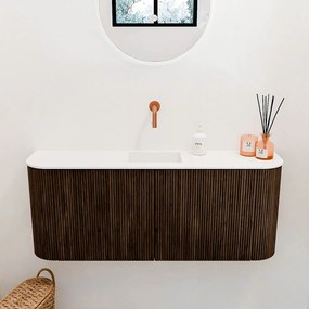 Mondiaz Joya 105cm toiletmeubel ronding links/rechts walnut met wastafel faye midden zonder kraangat talc