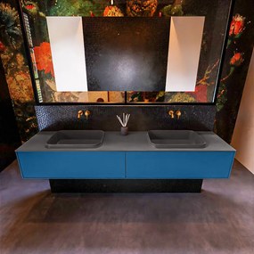 Mondiaz Erin 200cm badmeubel Jeans met 2 lades en donkergrijze wastafel dubbel zonder kraangaten