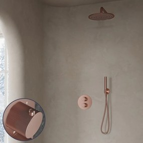 Saniclear Copper Stripes inbouw regendouche rond met 20cm hoofddouche en muurarm geborsteld koper