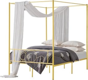 VEVOR hemelbedframe (volledige maat), metalen hemelbed met minimalistisch hoofdeinde en hemelbedontwerp, stevige stalen lattenbodem (rond), opbergruimte onder het bed, geen boxspring vereist, goud