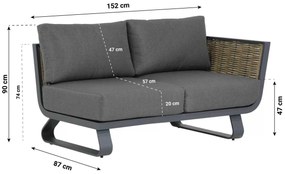 Santika Furniture Santika Tika Open Bank Links Aluminium/wicker Grijs