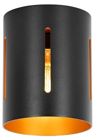 Design plafondlamp zwart met gouden binnenkant - Yana Design E27 cilinder / rond Binnenverlichting Lamp