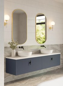 Muebles Ezra badmeubel ribbelfront 200cm marine blauw met wit toppaneel zonder waskom