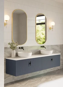 Muebles Ezra badmeubel ribbelfront 200cm marine blauw met wit toppaneel zonder waskom