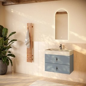 Muebles Murcia badmeubel ribbelfront 80cm baby blauw met White Travertin wastafel met kraangat