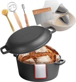 VEVOR gietijzeren braadpan, 2-in-1 braadpan met koekenpandeksel, 4,73 L robuust kookgerei met rijsmand en broodbakaccessoires, geschikt voor broodovens, 260 ℃ broodpan