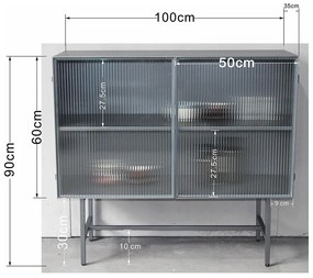 Kare Design San Diego Kastje Met Ribbelglas - 100x35x90cm.