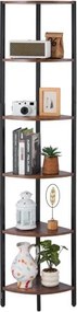 VEVOR 6-laags hoekschap, hoge hoekstandaard met led-verlichting, displayplank, opbergrek met metalen frame en houten planken, staande plank, tentoonstellingsboekenplank voor slaapkamer, woonkamer, kantoor, bruin