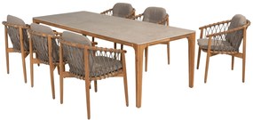 4 Seasons Outdoor Nora tuinset naturel teak met Liam tafel 240 x 100 cm Tuinset beige weerbestendig