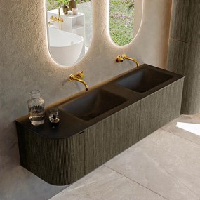 Mondiaz Kurve 155cm badmeubel ronding links shadow met 2 lades en 1 deur en wastafel cloud dubbel/rechts zonder kraangat urban