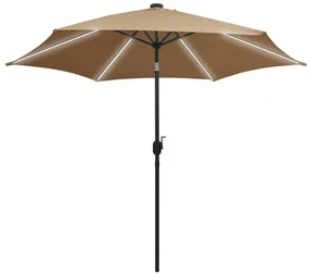 vidaXL Parasol met LED-verlichting en aluminium paal 300 cm taupe