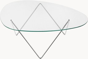 Handgemaakte ovale salontafel Pedrera met glazen tafelblad