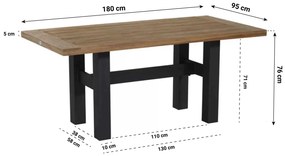 Dining Tuintafel  180 x 95 cm Aluminium/teak Zwart Sophie