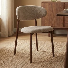 Eetkamerstoel Walnoot Met Beige Stof